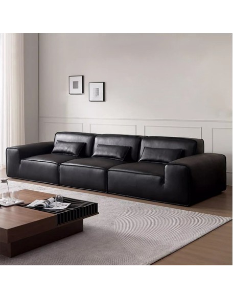 Full Leather Straight Row Italian Minimalist Living Room Sofa