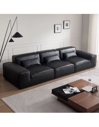 Full Leather Straight Row Italian Minimalist Living Room Sofa