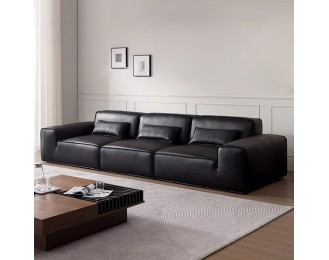 Full Leather Straight Row Italian Minimalist Living Room Sofa