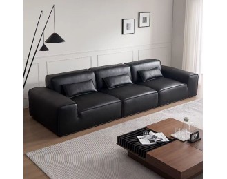 Full Leather Straight Row Italian Minimalist Living Room Sofa